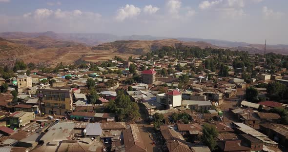 Flying above the city of Gondar in Ethiopia, Africa. 4K