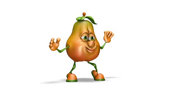 Cartoon Pear  Looped Dance on White Background