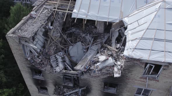 War in Ukraine  a Destroyed Building in the City of Makariv