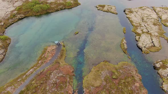 Aerial view of Silfra fissure in Thingvellir National Park, Iceland