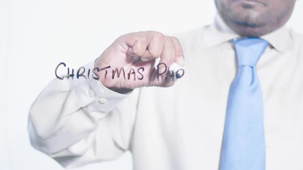 Asian Businessman Writes Christmas Party 