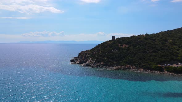 Aerial view of a tropical and rocky coastline