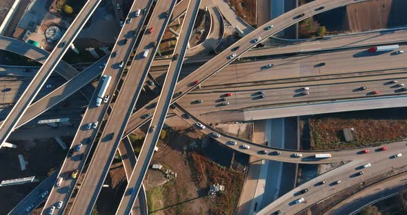 Aerial of cars on 59 South and 610 South loop freeway in Houston, Texas