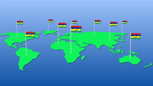 Mauritius National Flag Fly On Earth Map Animation