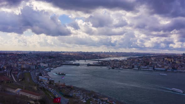 Istanbul City on Cloudy Day and Golden Horn