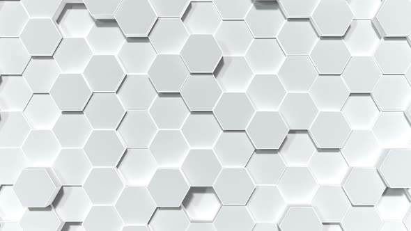 White hexagon honeycomb shape moving up down randomly background