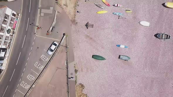 Top view of the borderline between the town of Budleigh Salterton and the beach. Jurassic Coast, Eas