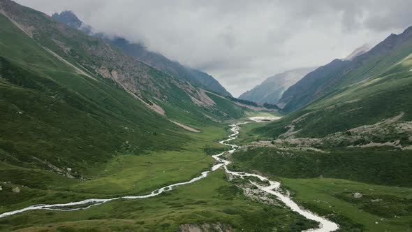 Aerial Landscape of Mountain Valley in Kazakhstan