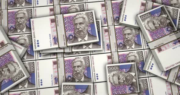 Croatia Kuna money banknotes packs surface