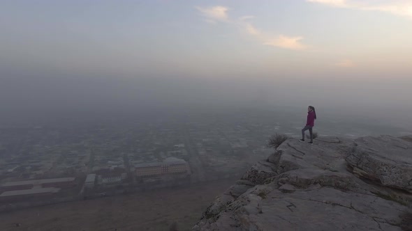 Girl In Mountains Aerial Video