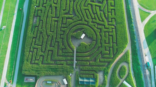 Aerial View of Amish Countryside with a Corn Maze