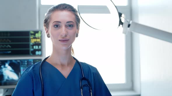 Professional medical nurse in emergency medicine room. Portrait of physician.