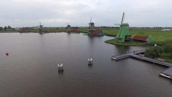 Aerial Rural Scene with Windmills in Netherlands