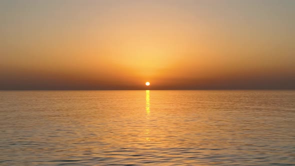 Foggy Sunset at sea aerial view 4 K Turkey Alanya