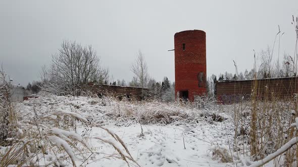 an Abandoned Building From the Times of the USSR in Winter in an Overgrown Place. Removed From Hands