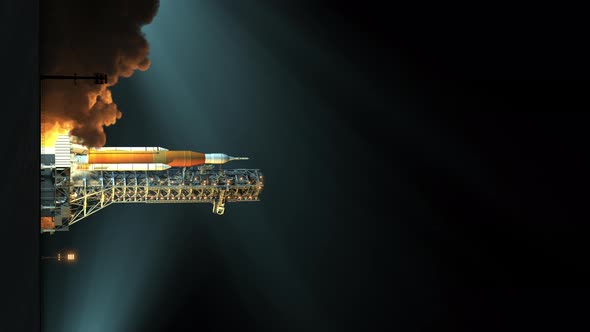 Vertical video of space launch system night takes off alt