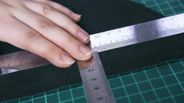 Tailor Moves Metal Rulers Measuring Black Leather Cloth