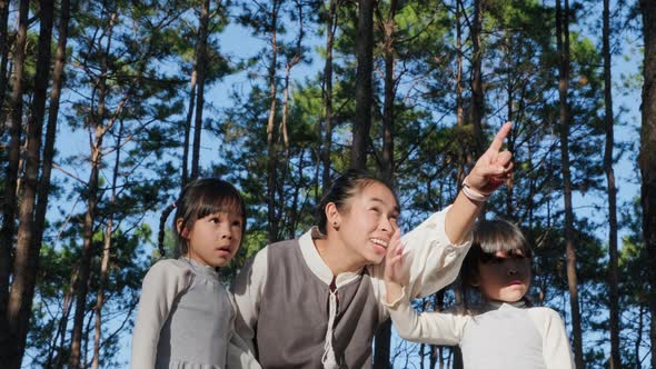 Two cute siblings girls having fun with a beautiful young mother in the park.