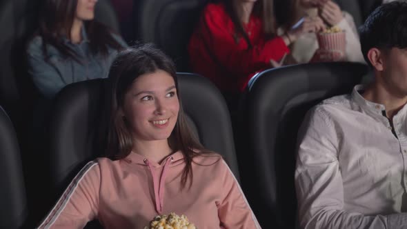 Young Girl Watching Funny Movie Cinema