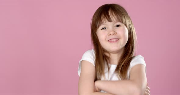 Adorable 6 Year Old Cute Blonde Girl Posing Isolated in Studio