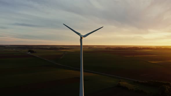 Horizontal Panning From a Drone View of a Wind Farm Among Fields