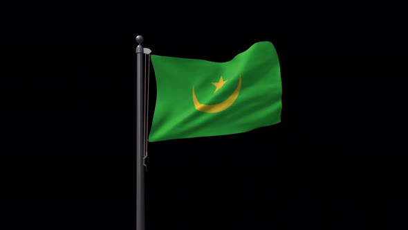 Mauritania Flag On Flagpole With Alpha Channel 4K