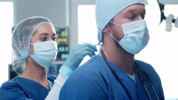 Professional medical doctors working in emergency medicine. Portrait of surgeon and the nurse.