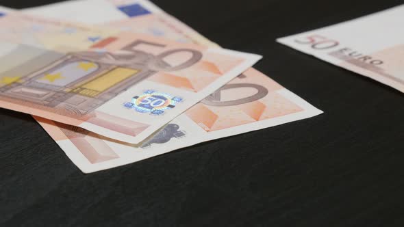 Euro paper money counting  in different values in 4K 3840X2160 UHD footage - Lot of European Union b