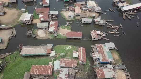 Drone view of Ganvie village in Benin