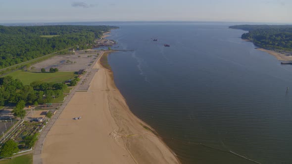 Rising Aerial Shot of Bar Beach in North Hempstead Park Port Washington