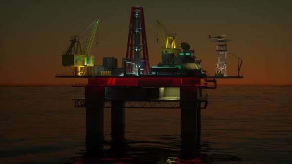 Oil Drilling Platform At Night
