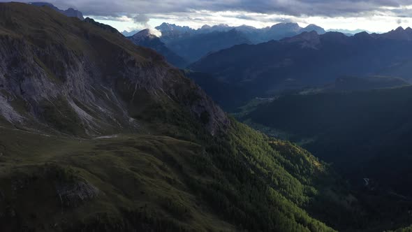 Fly over Italian Dolomites Alps ,Pass Giau