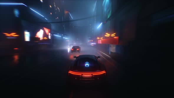 Speed racing fake 3D Video game, Neon style city