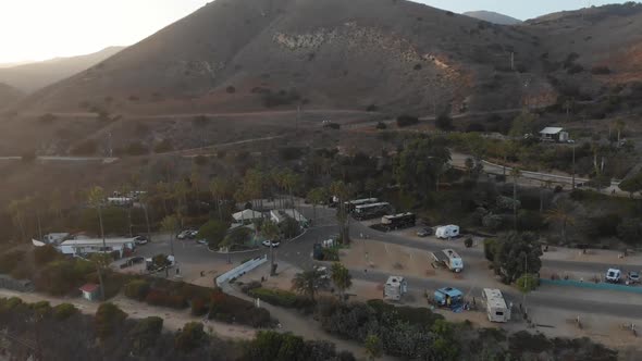 Sunset at the Malibu RV Resort in Malibu, California.  Golden sunset waves from the Pacific Ocean