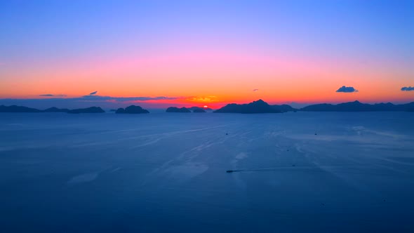 Sail Boats at Sunset on the Sea Lagoon on Corong Beach in El Nido, Palawan, Philippines