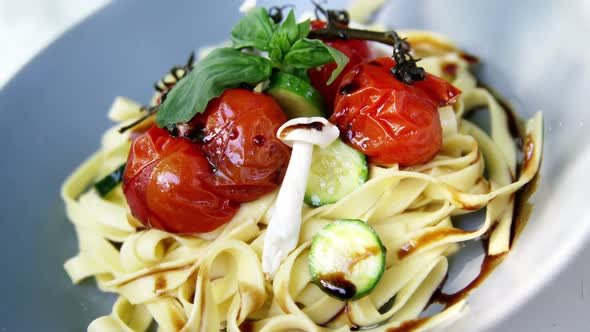 Close-up of fettuccine pasta