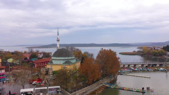 An Aerial View of Golyazi Merkez a Fishermen's Town By the Lake and the Magnificent Waters of the