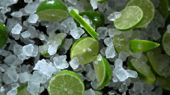 Super Slow Motion Shot of Exploding Crushed Ice and Lime Towards Camera at 1000Fps