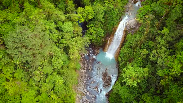 Aerial view of Catarata del Toro waterfall in Costa Rica.