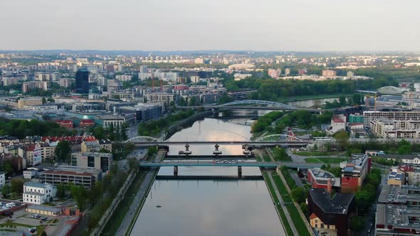 Vistula River, Wisla seen from the air in Cracow, Krakow, Poland, Polska