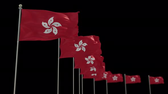 Hong Kong  Row Of Flags Animation Include Alpha Channel