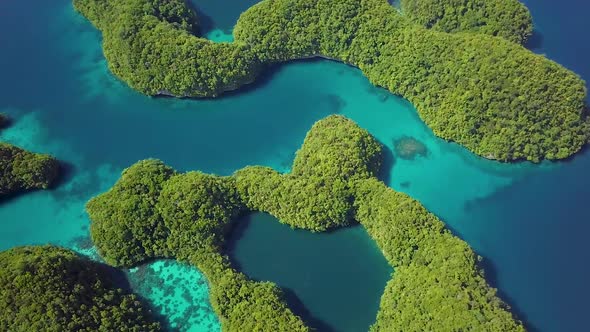 Aerial Footage of a Limestone Islands in Rock Islands Palau