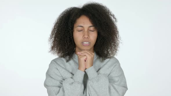  Hopeful African Woman Praying, White Background 