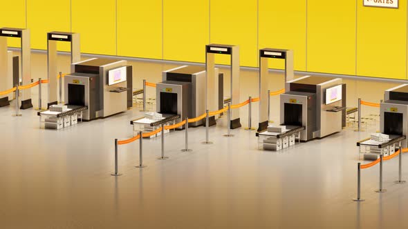 Loopable view at airport security check. Body scanners and luggage X-ray. 4k HD