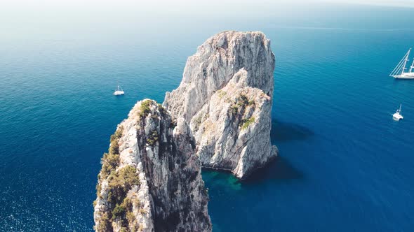 Overhead Aerial View of Faraglioni From a Drone Capri