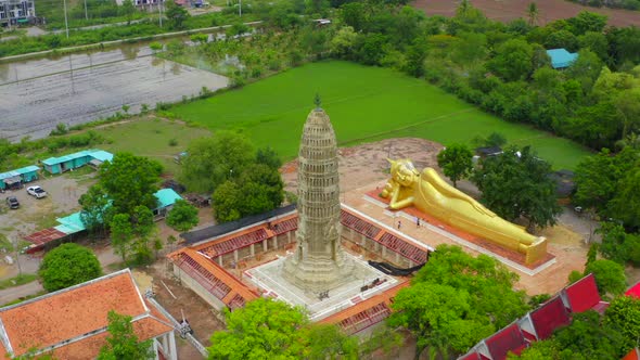 Wat Aranyikawas Temple Reclining Buddha and Pagoda in Chon Buri Thailand