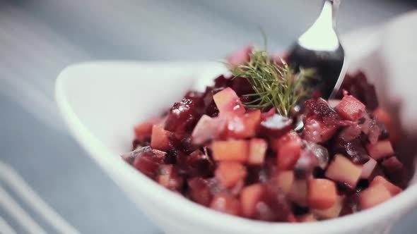 Different Tasty Salads in Beautiful Whiye Plates