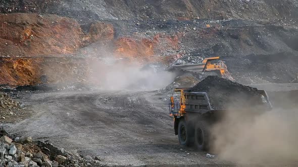 Panorama Dump Trucks Carry Coal