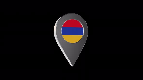 3d Animation Map Navigation Pointer With Armenia Flag With Alpha Channel - 4K