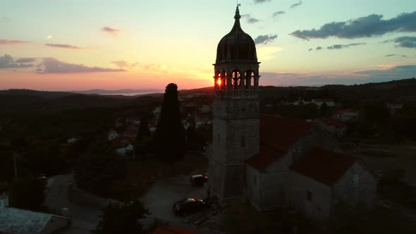 Aerial view of saint Fabijan and Sebastijan church in Donji Humac, Croatia.